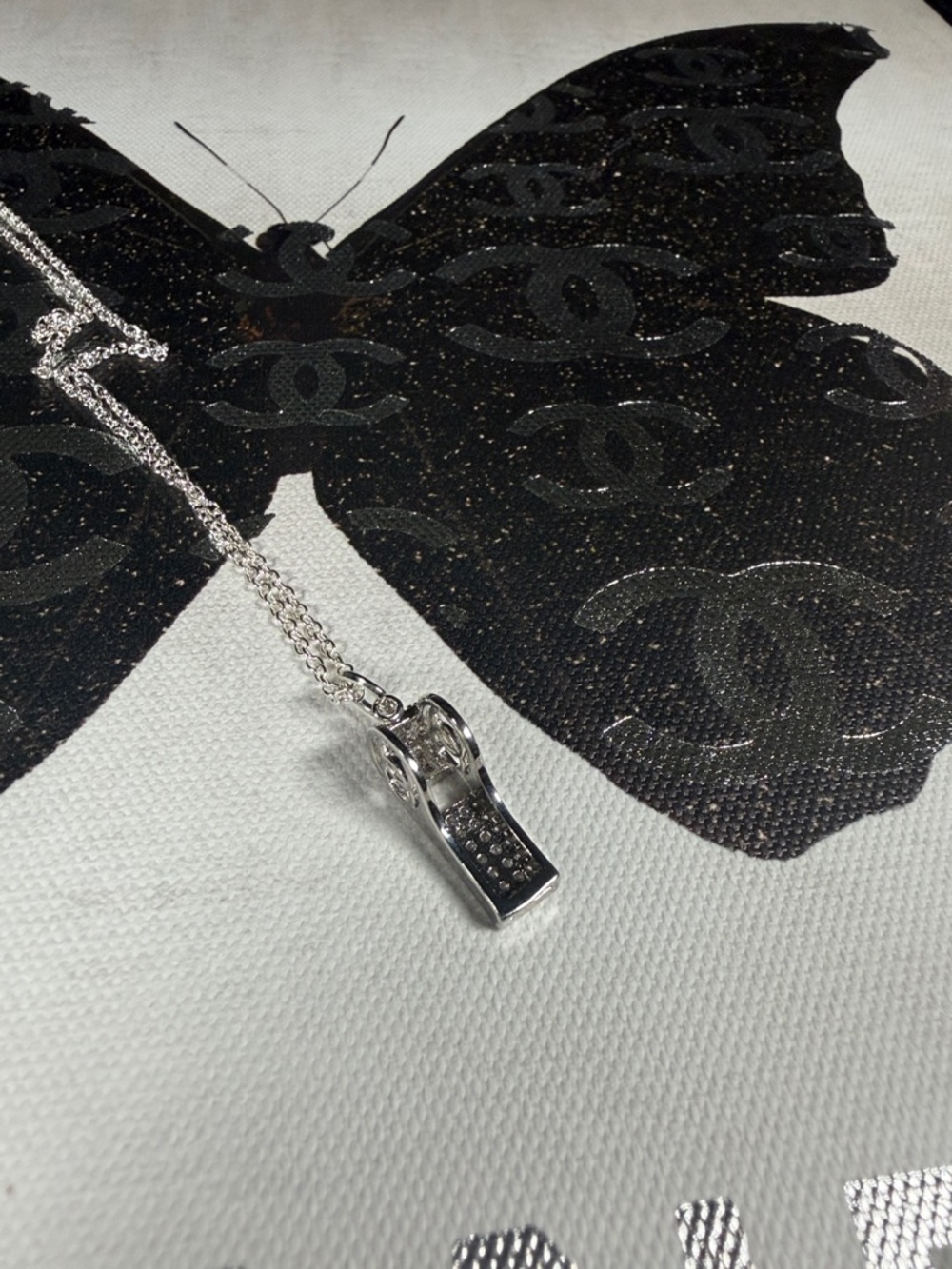 Super Unique Upcycled CC Whistle Rhinestone Charm on 18” 925 Chain - Picture 5 of 7